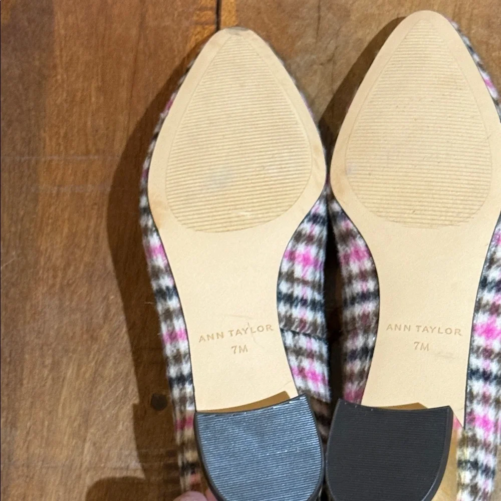 Ann Taylor Plaid Block Heel Pumps‎ Pink Brown Tweed Pointed Toe – Size 7M